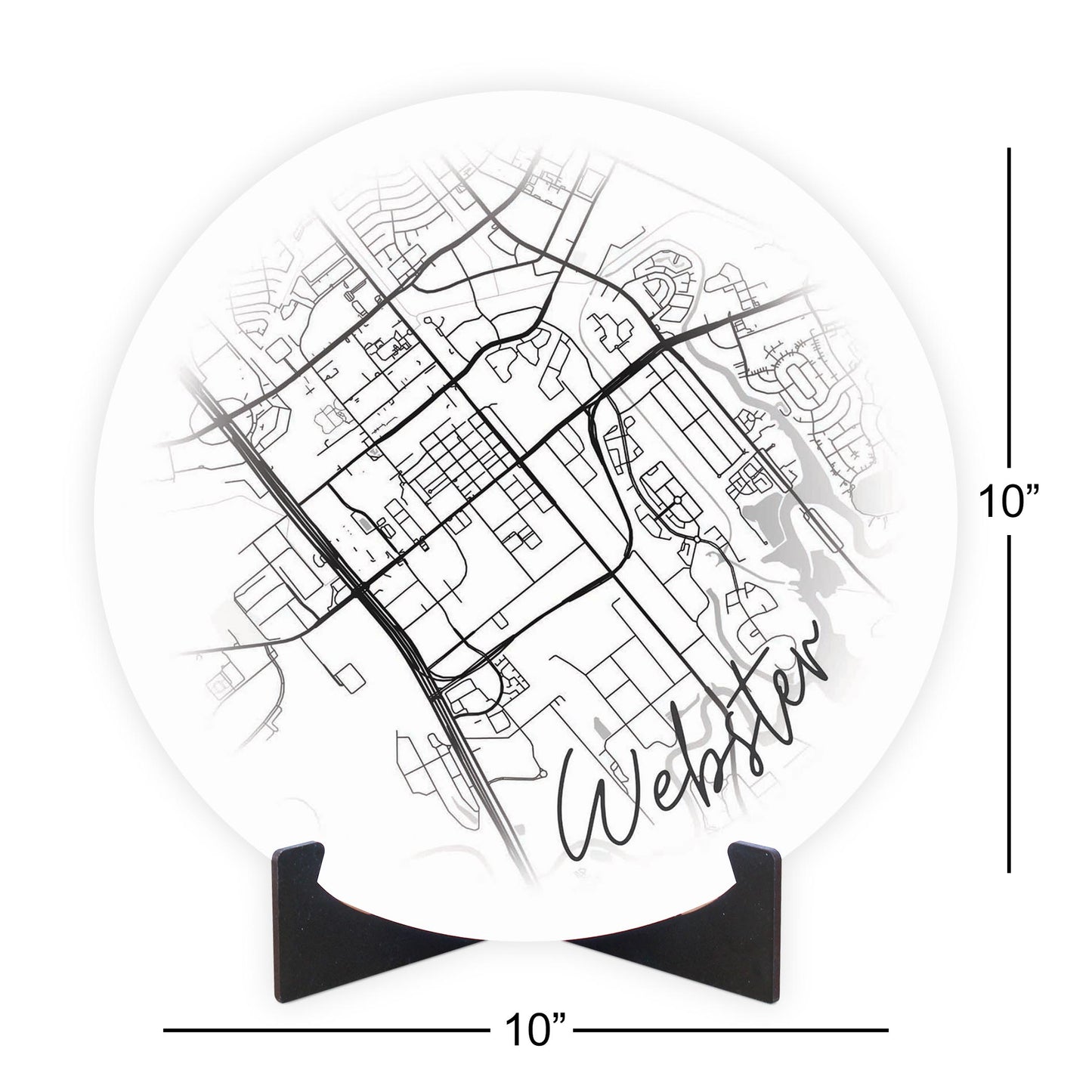 Minimalistic B&W Texas Webster Circle Map | Wood Sign | Eaches | Min 1