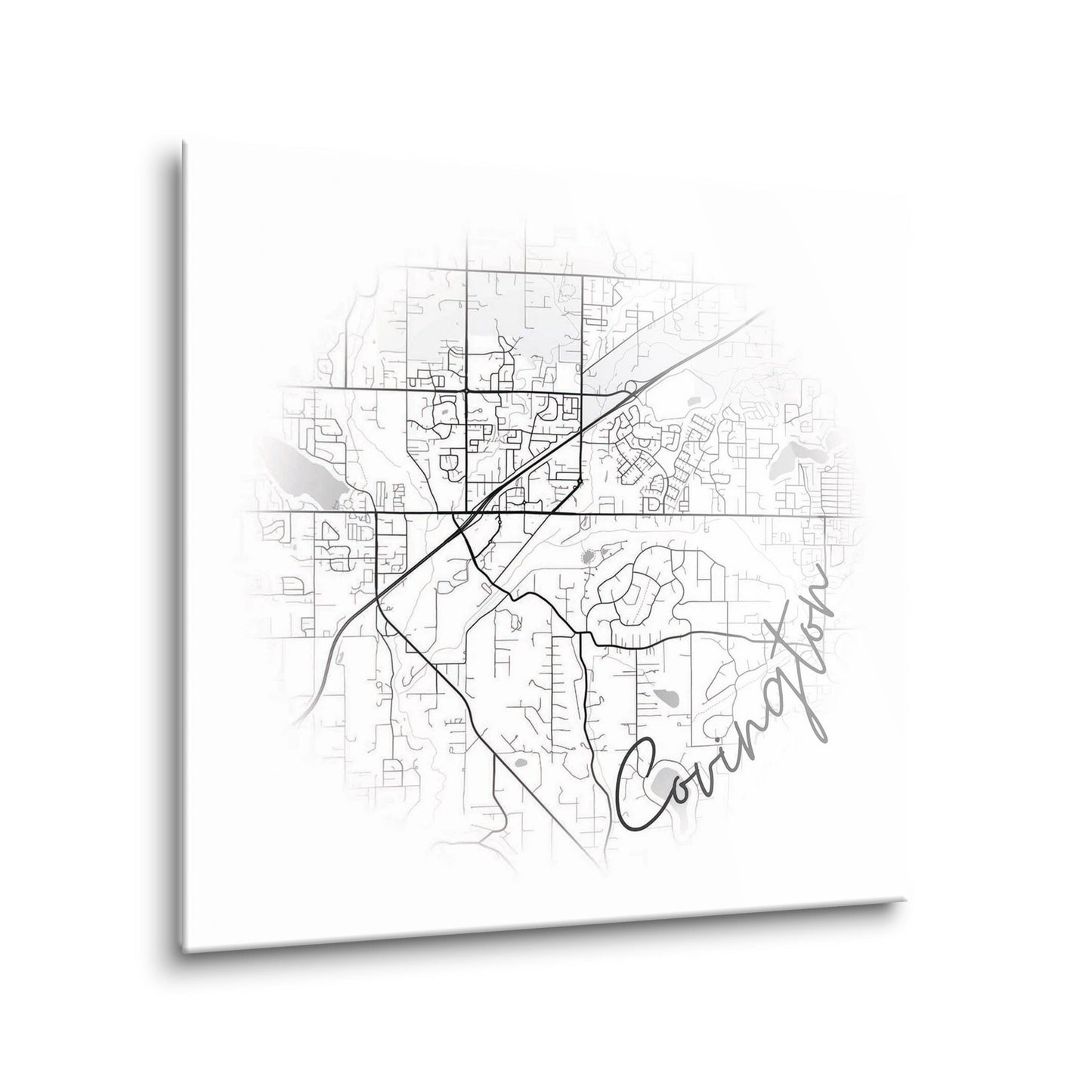 Minimalistic B&W Washington Covington Circle Map | Hi-Def Glass Art | Eaches | Min 2