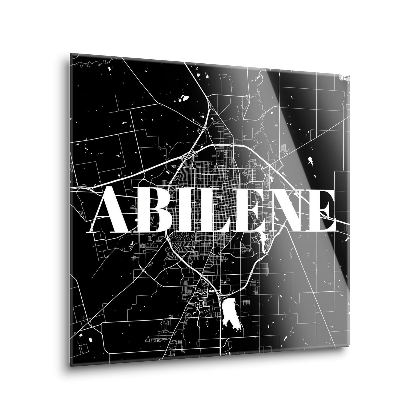 Minimalist B&W Texas Abilene Map | Hi-Def Glass Art | Eaches | Min 2