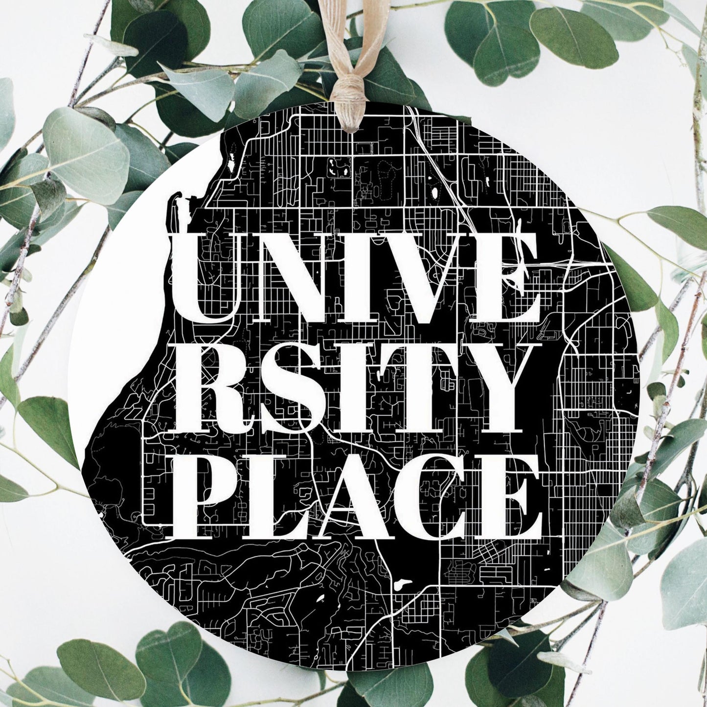 Minimalistic B&W Washington University Place Map | Wood Ornament | Eaches | Min 1