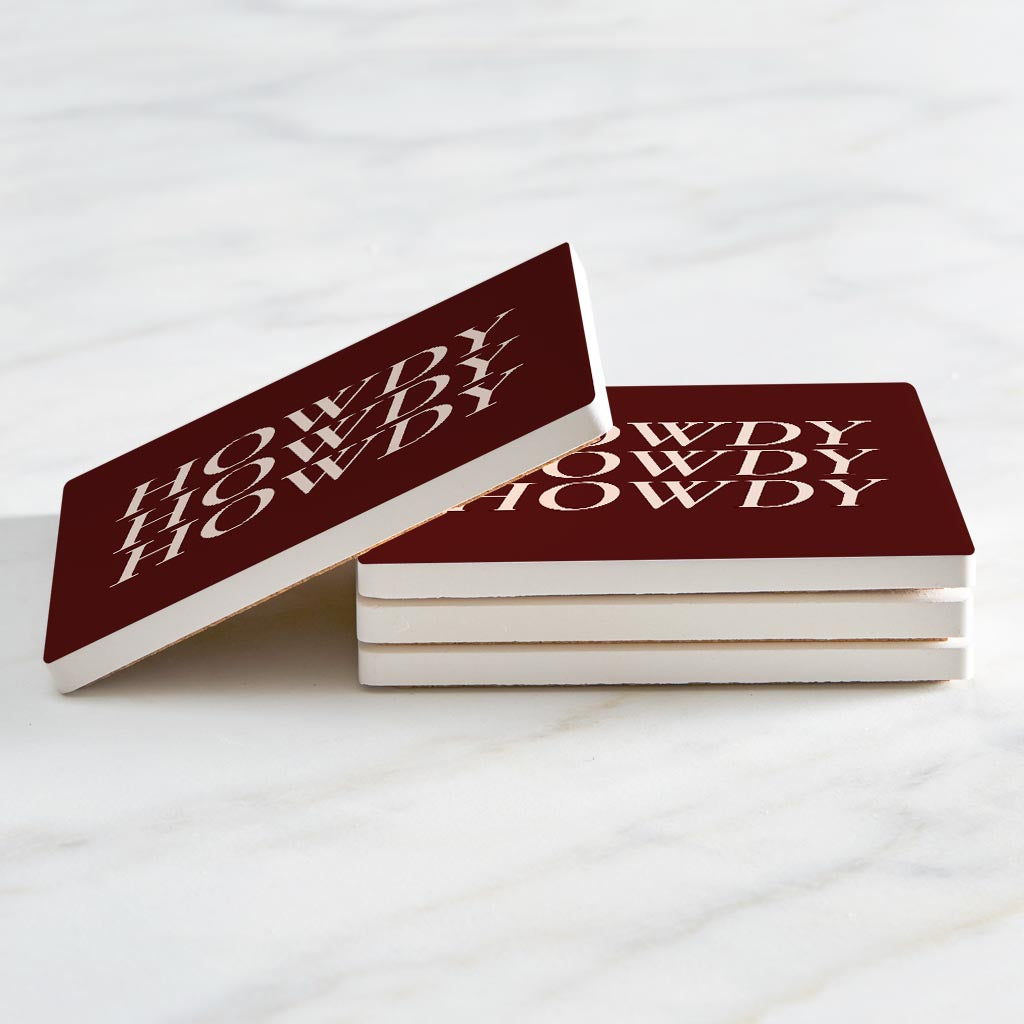 Modern Minimalist Texas Maroon Howdy | Absorbent Coasters | Set of 4 | Min 2