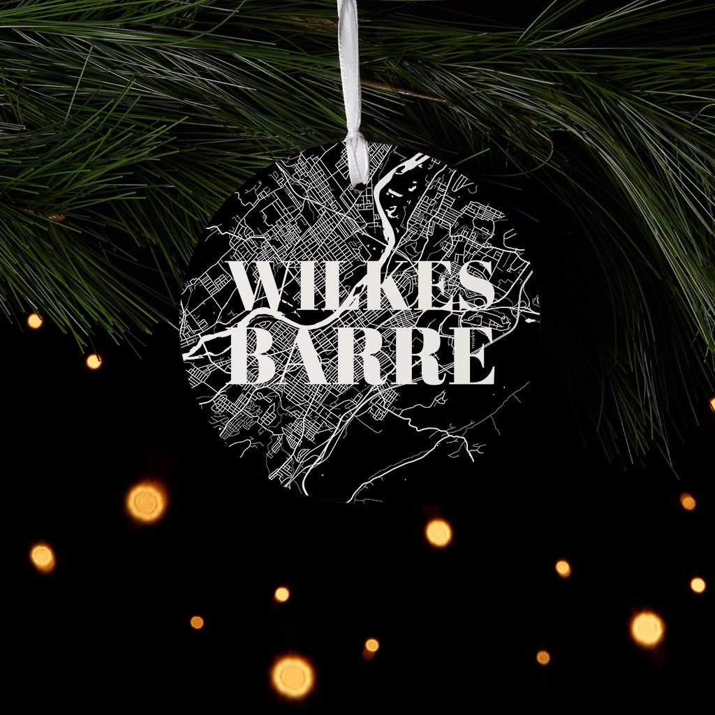 Minimalistic B&W Pennsylvania Wilkes Barre Map| Wood Ornament | Eaches | Min 6