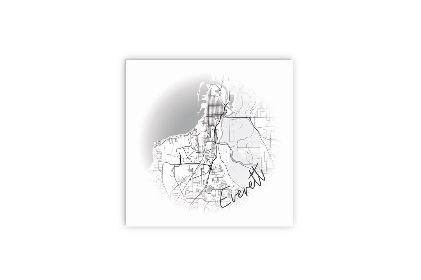 Minimalistic B&W Washington Everett Circle Map | Wood Sign | Eaches | Min 2