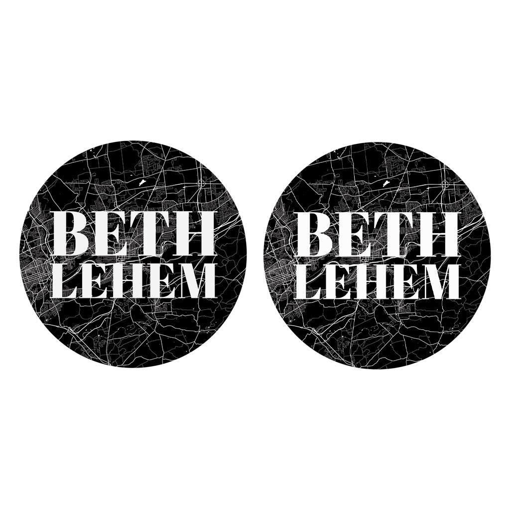 Minimalistic B&W Pennsylvania Bethlehem Map | Absorbent Car Coasters | Set of 2 | Min 4