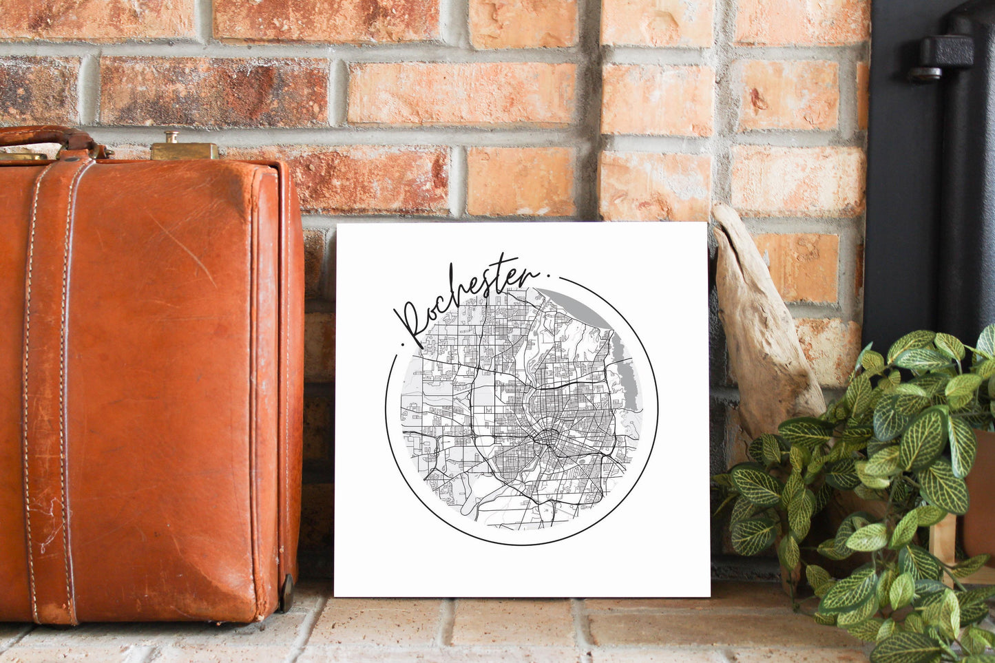 Minimalistic B&W New York Rochester Circle Map | Wood Sign | Eaches | Min 2