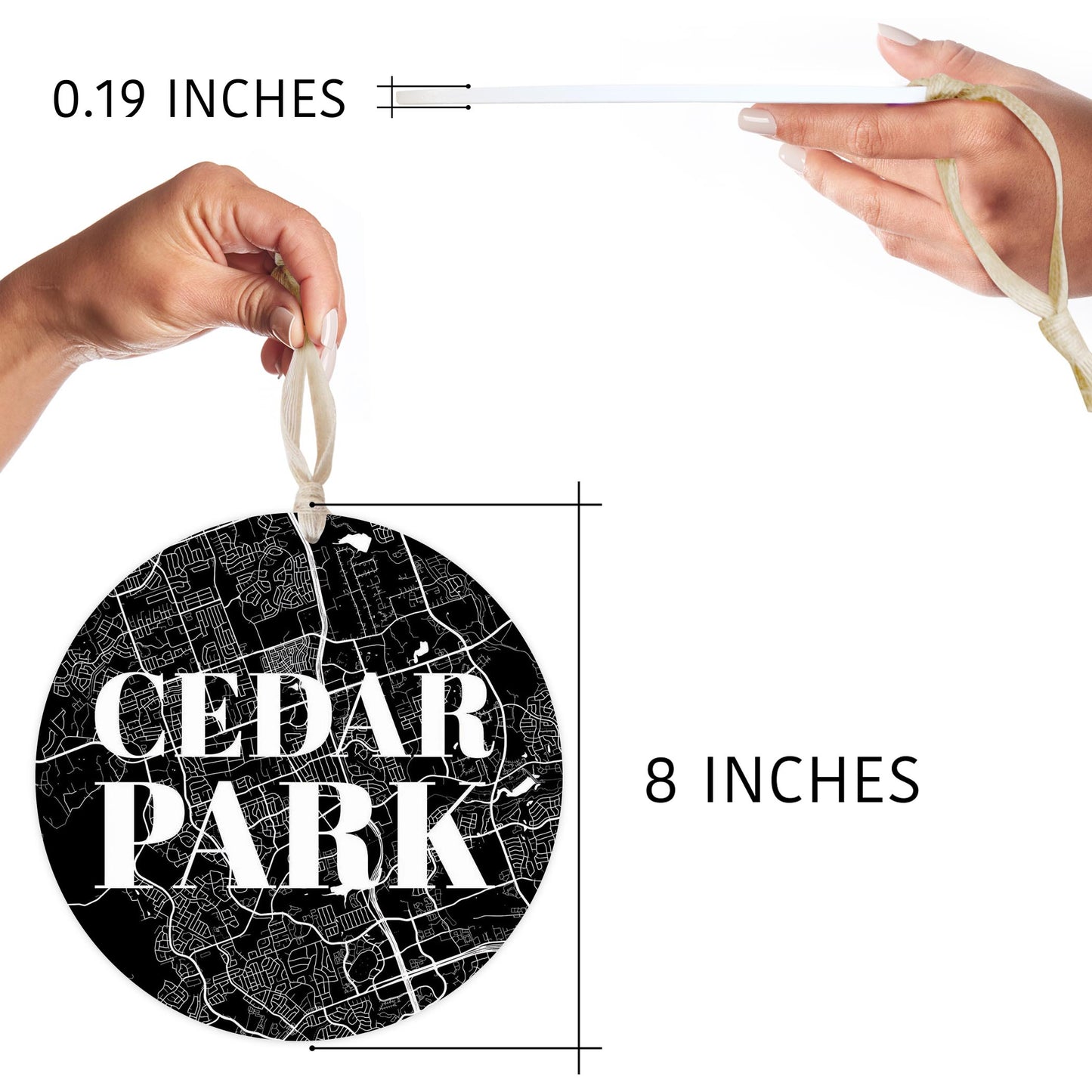 Minimalistic B&W Texas Cedar Park Map | Wood Ornament | Eaches | Min 1