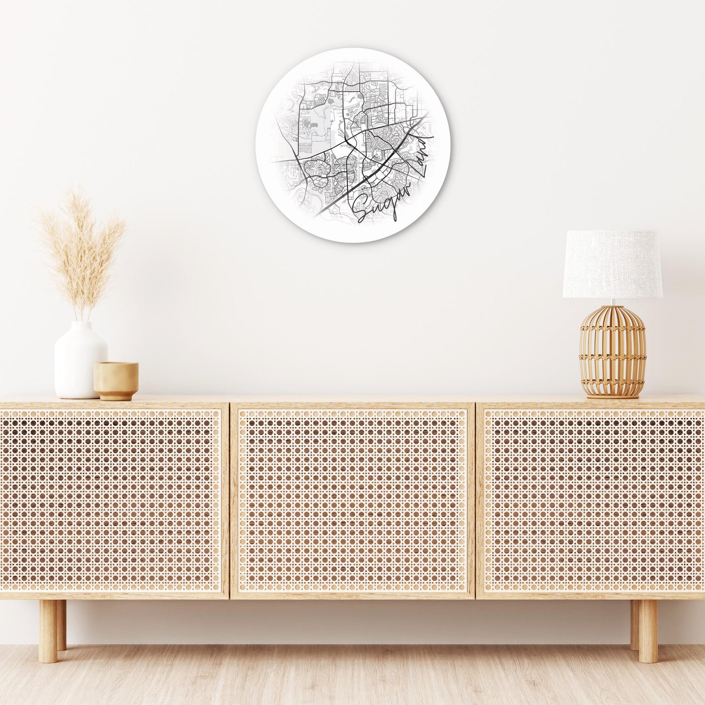 Minimalistic B&W Texas Sugarland Circle Map | Wood Sign | Eaches | Min 1