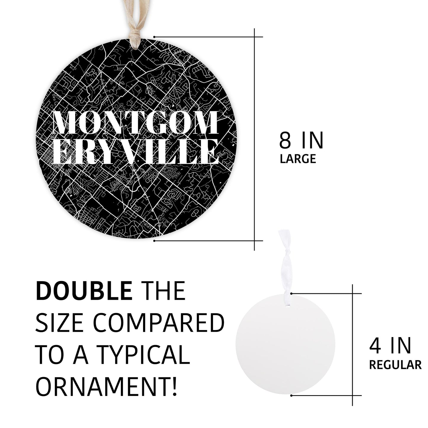 Minimalistic B&W Pennsylvania Montgomeryville Map | Wood Ornament | Eaches | Min 1