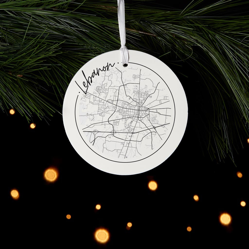 Minimalist B&W Tennessee Lebanon Circle Map| Wood Ornament | Eaches | Min 6