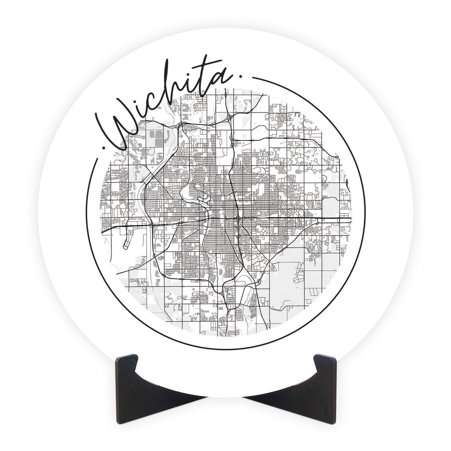 Minimalist B&W Kansas Wichita Circle Map | Wood Sign | Eaches | Min 1