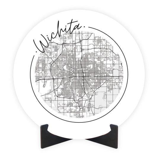 Minimalist B&W Kansas Wichita Circle Map | Wood Sign | Eaches | Min 1