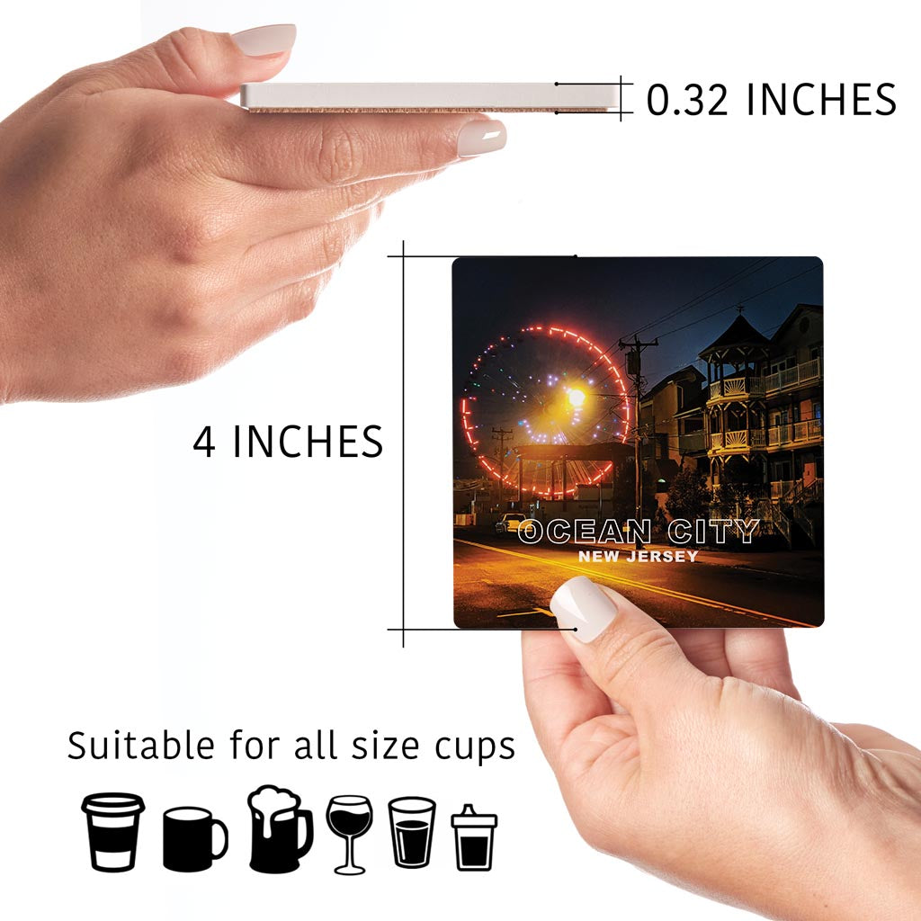 OCNJ Photo With Text | Absorbent Coasters | Set of 4 | Min 2