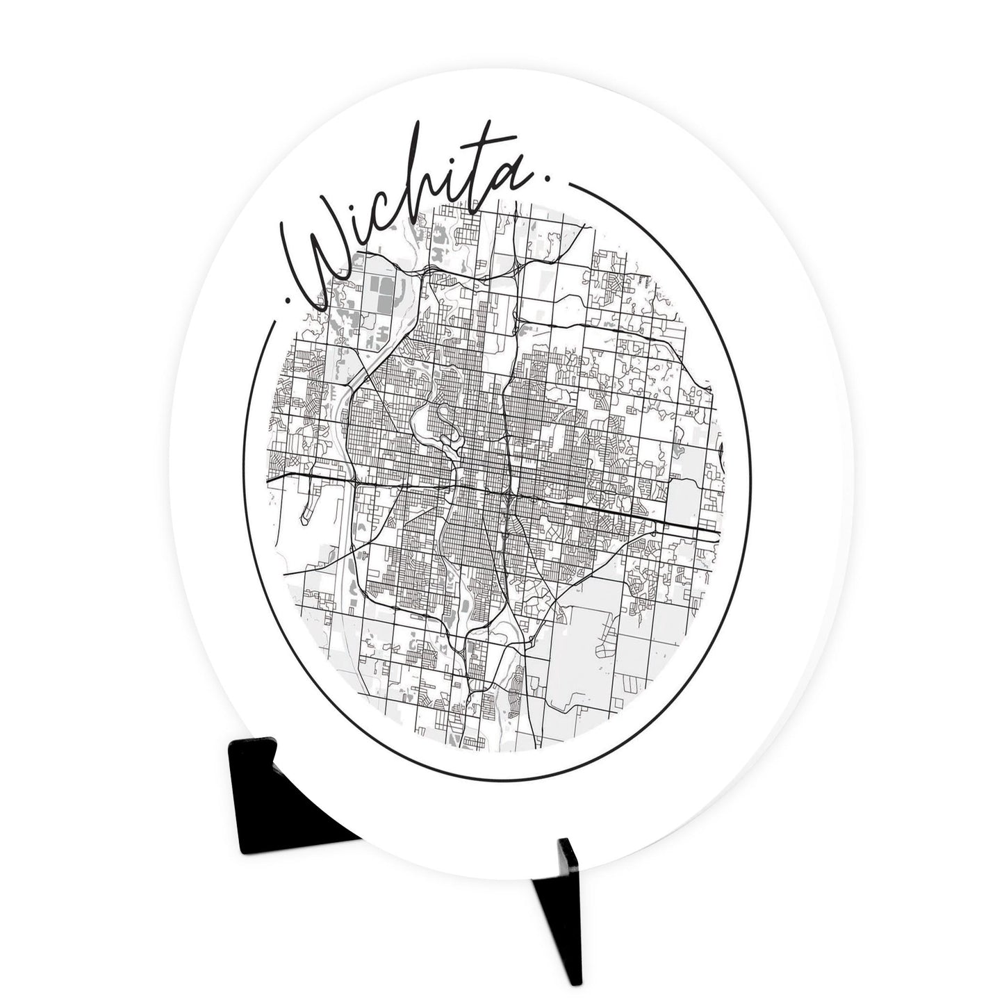 Minimalist B&W Kansas Wichita Circle Map | Wood Sign | Eaches | Min 1