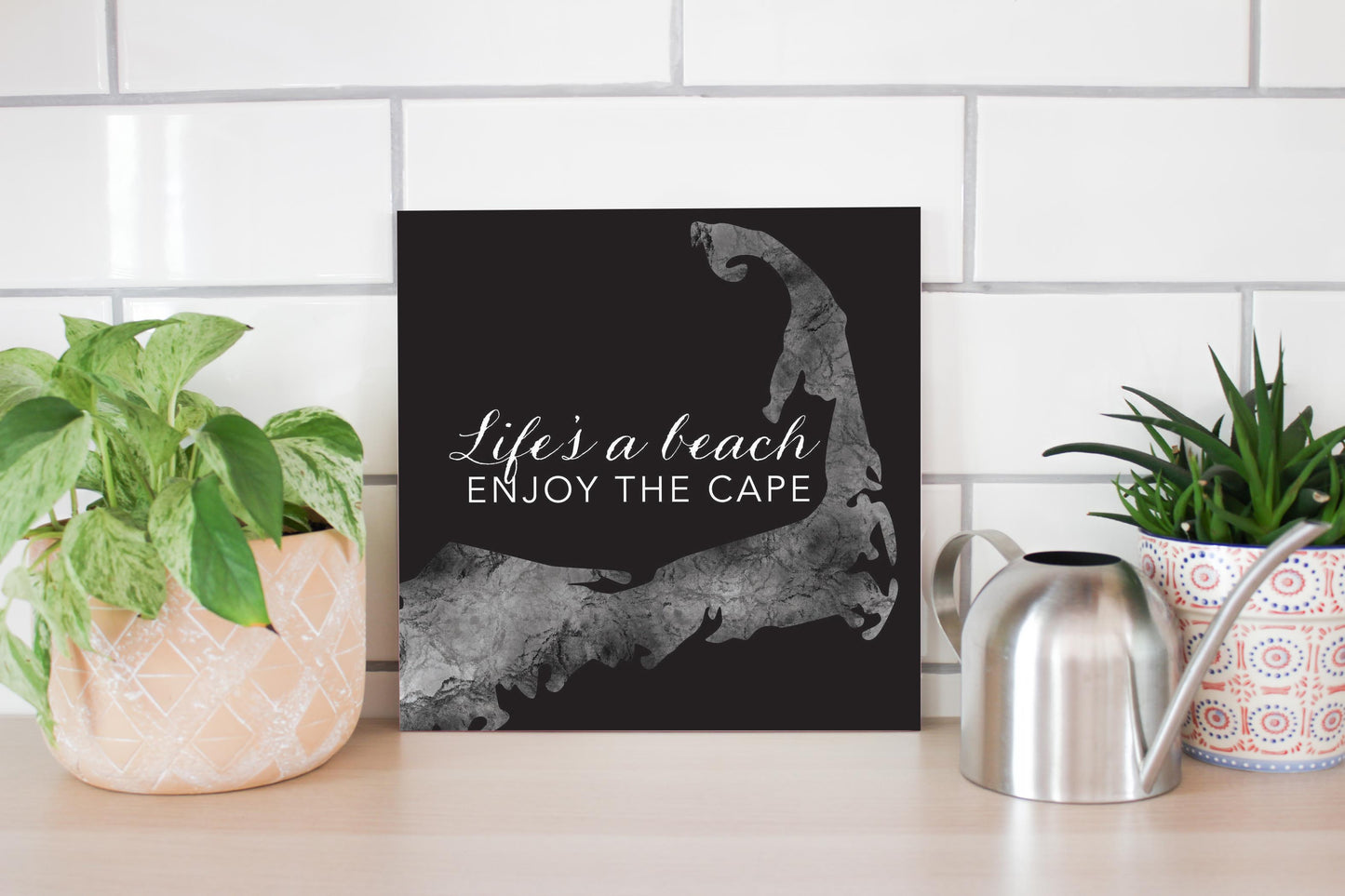 Minimalistic B&W Cape Cod Lifes A Beach | Wood Sign | Eaches | Min 2