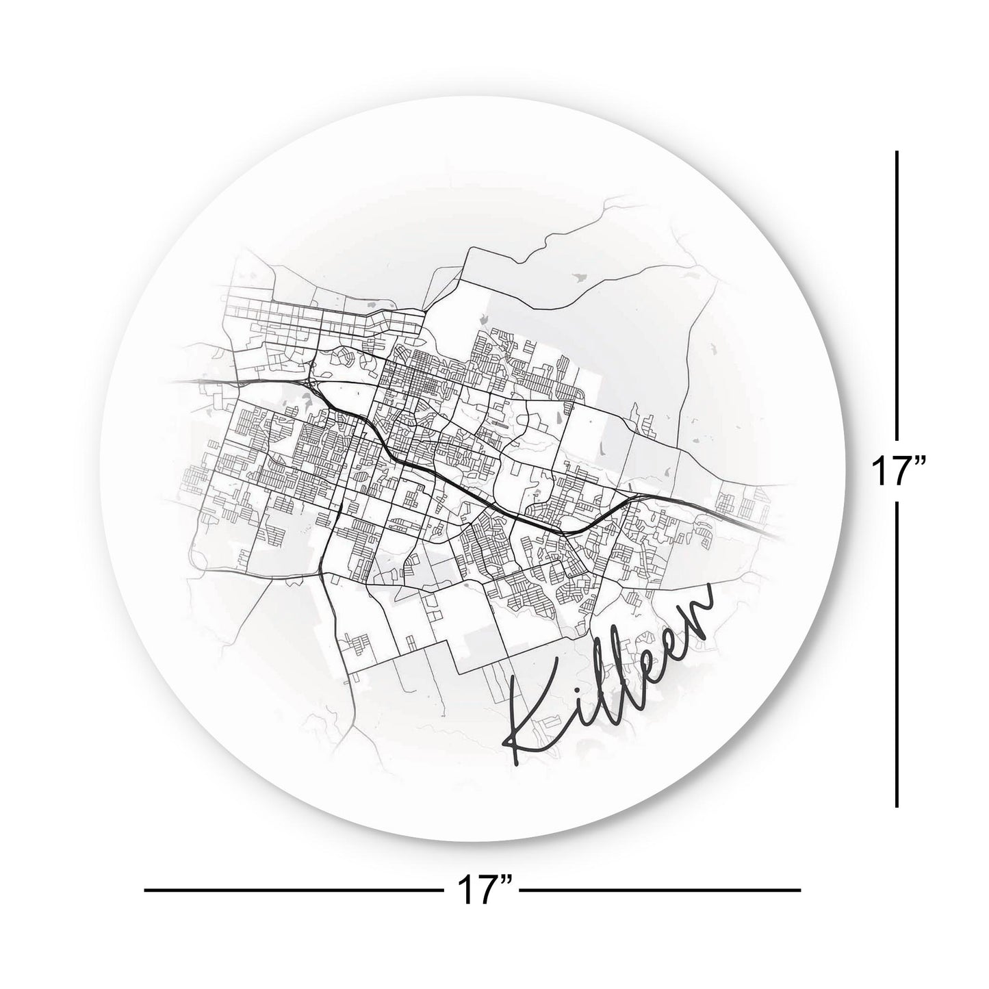 Minimalistic B&W Texas Killeen Circle Map | Wood Sign | Eaches | Min 1