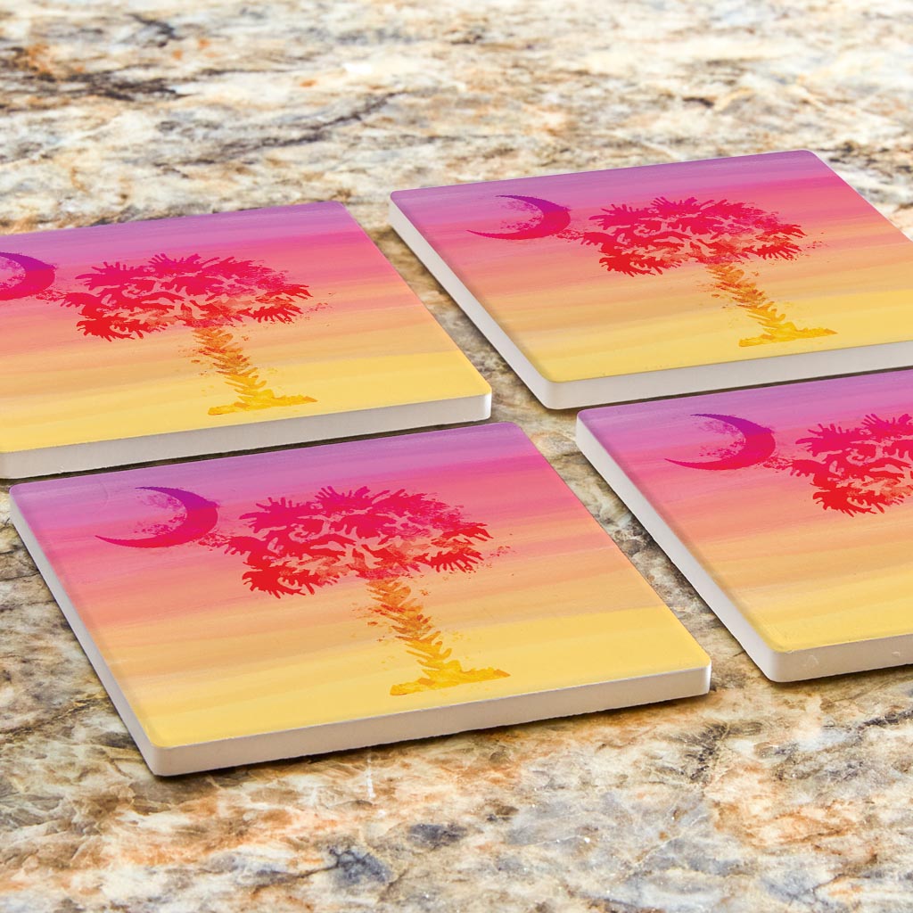 South Carolina Pink Water Color Palm Trees | Absorbent Coasters | Set of 4 | Min 2