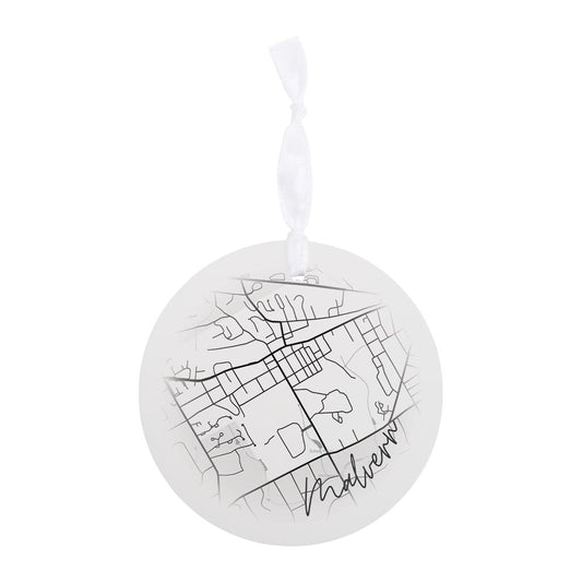 Minimalistic B&W Pennsylvania Malvern Circle Map | Wood Ornament | Eaches | Min 6