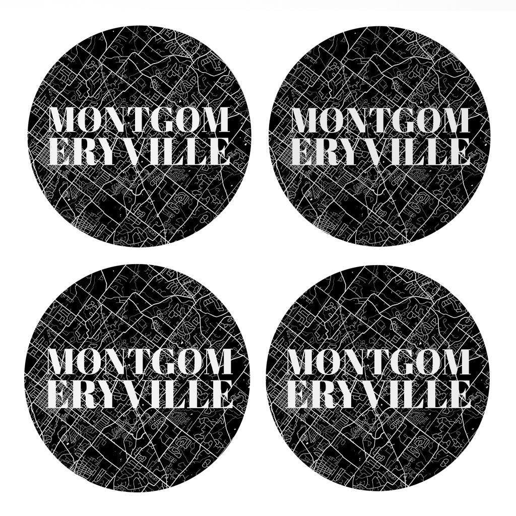 Minimalistic B&W Pennsylvania Montgomeryville Map | Absorbent Coasters | Set of 4 | Min 2