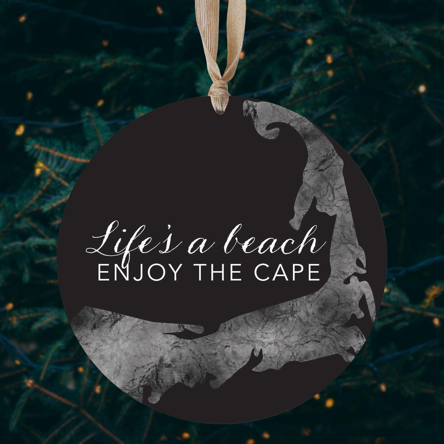 Minimalistic B&W Cape Cod Lifes A Beach | Wood Ornament | Eaches | Min 1