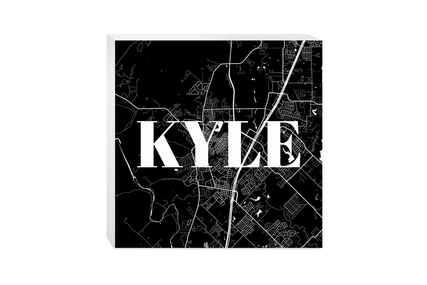 Minimalistic B&W Texas Kyle Map | Wood Block | Eaches | Min 2