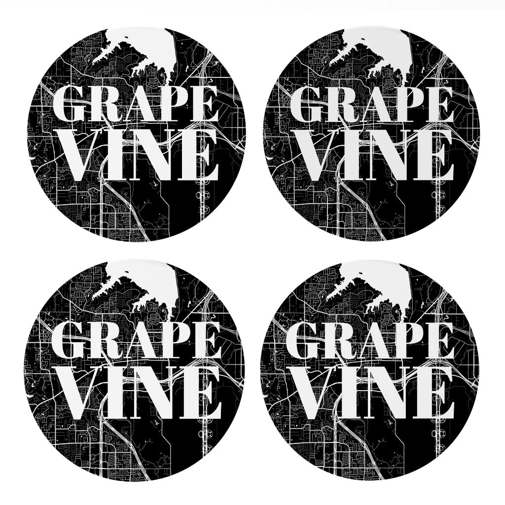 Minimalistic B&W Texas Grapevine Map | Absorbent Coasters | Set of 4 | Min 2