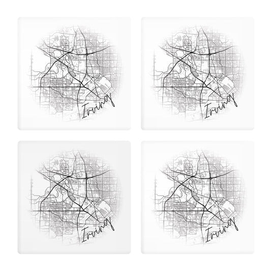 Minimalistic B&W Texas Irving Circle Map | Absorbent Coasters | Set of 4 | Min 2