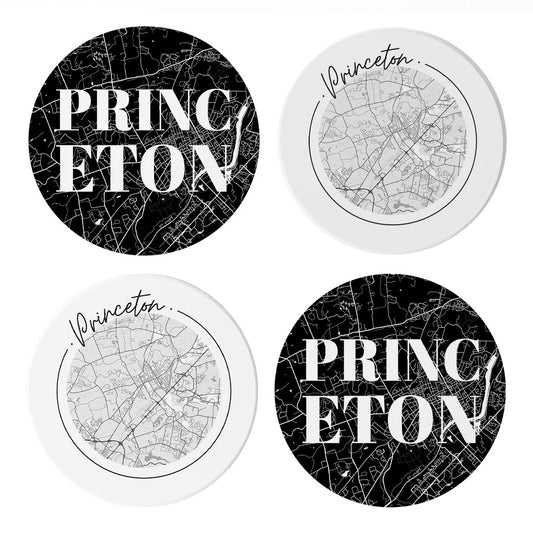 Minimalistic B&W New Jersey Princeton Maps | Absorbent Coasters | Set of 4 | Min 2