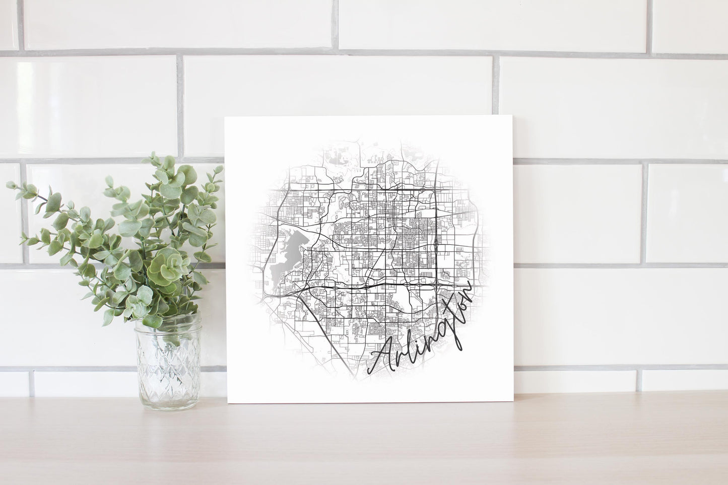 Minimalistic B&W Texas Arlington Circle Map | Wood Sign | Eaches | Min 2