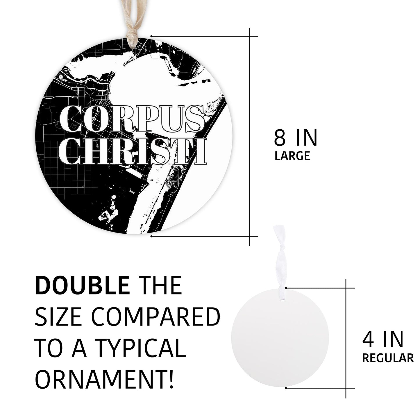 Minimalistic B&W Texas Corpus Christi Map | Wood Ornament | Eaches | Min 1