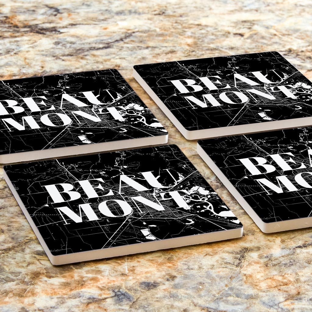 Minimalistic B&W Texas Beaumont Map | Absorbent Coasters | Set of 4 | Min 2