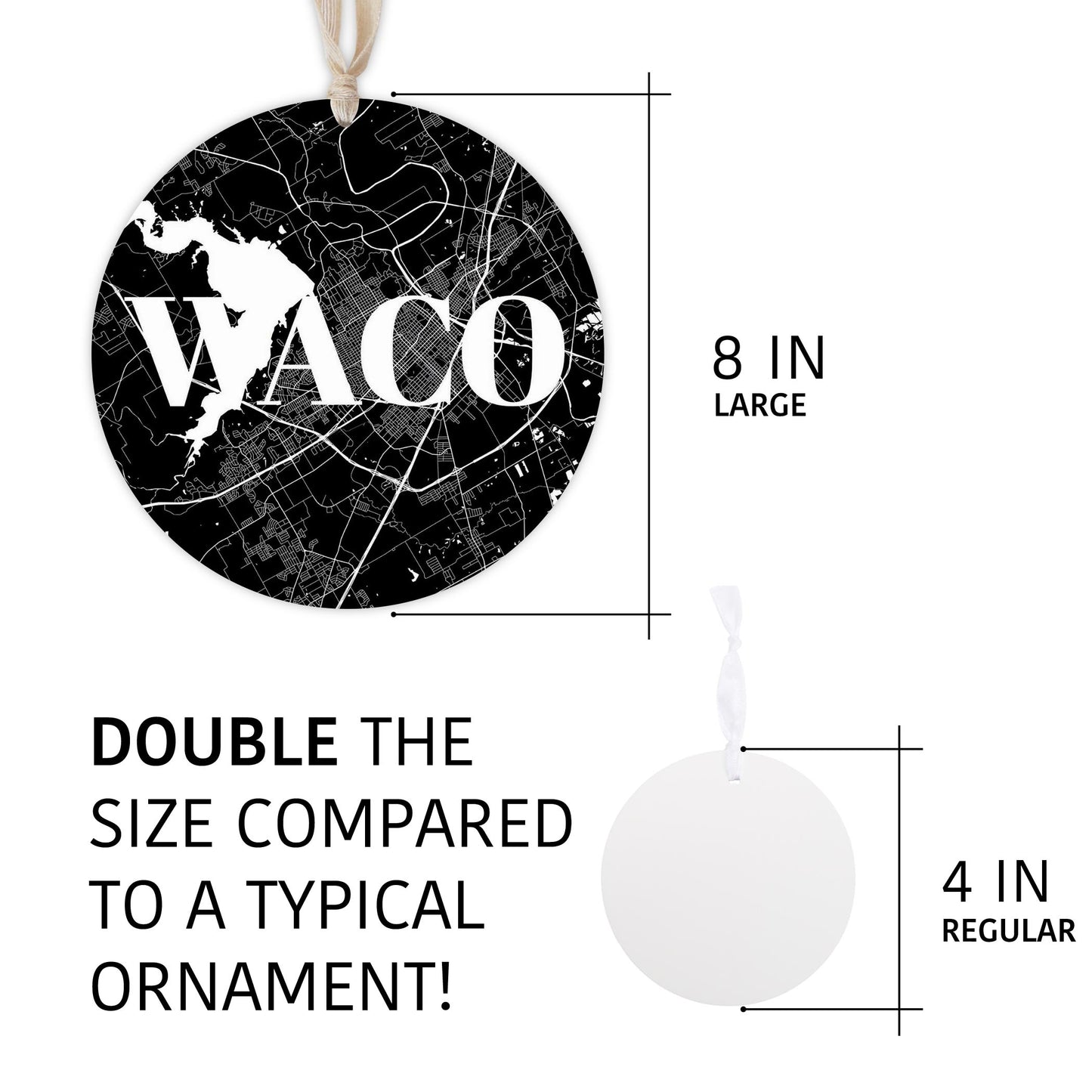 Minimalistic B&W Texas Waco Map | Wood Ornament | Eaches | Min 1