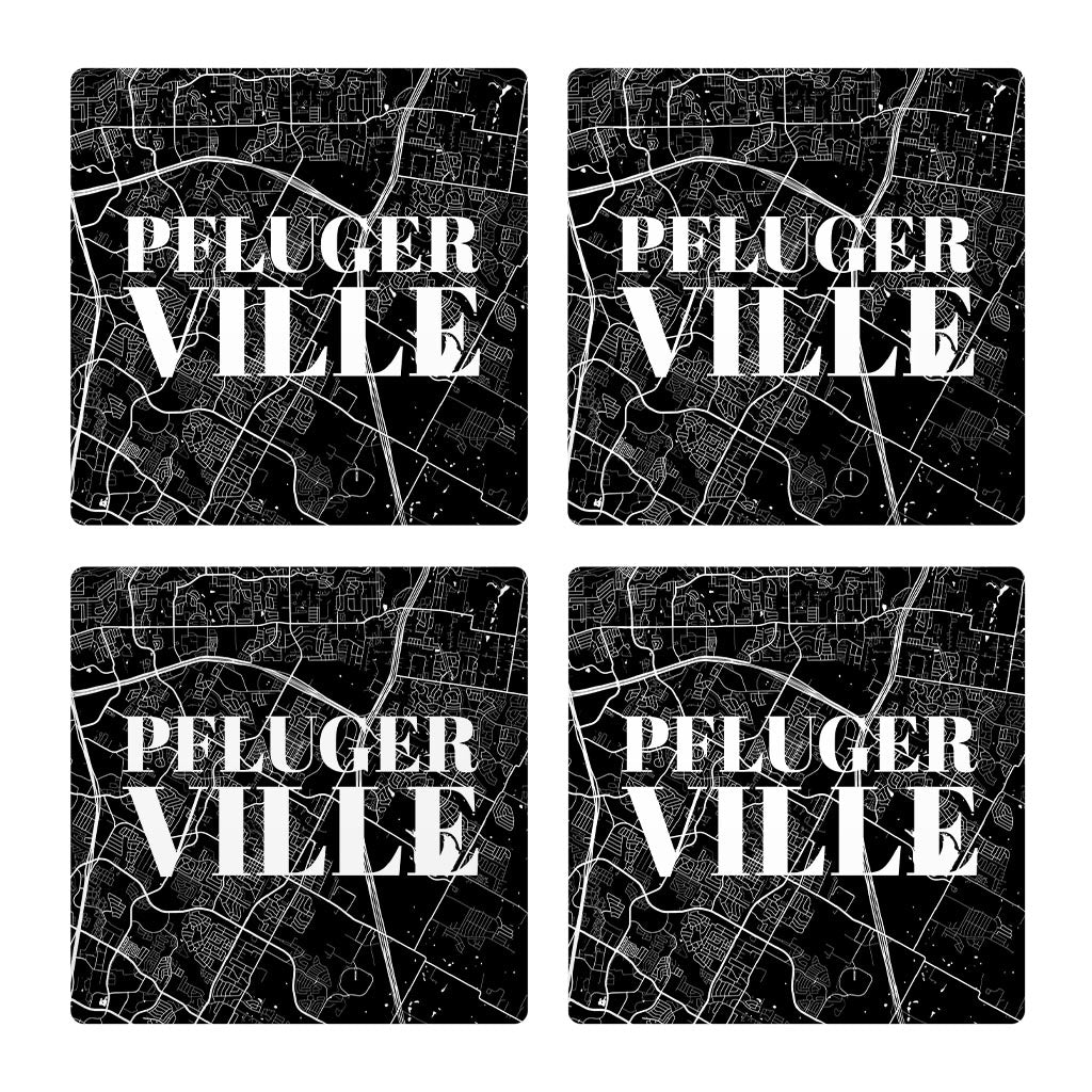 Minimalistic B&W Texas Pflugerville Map | Absorbent Coasters | Set of 4 | Min 2