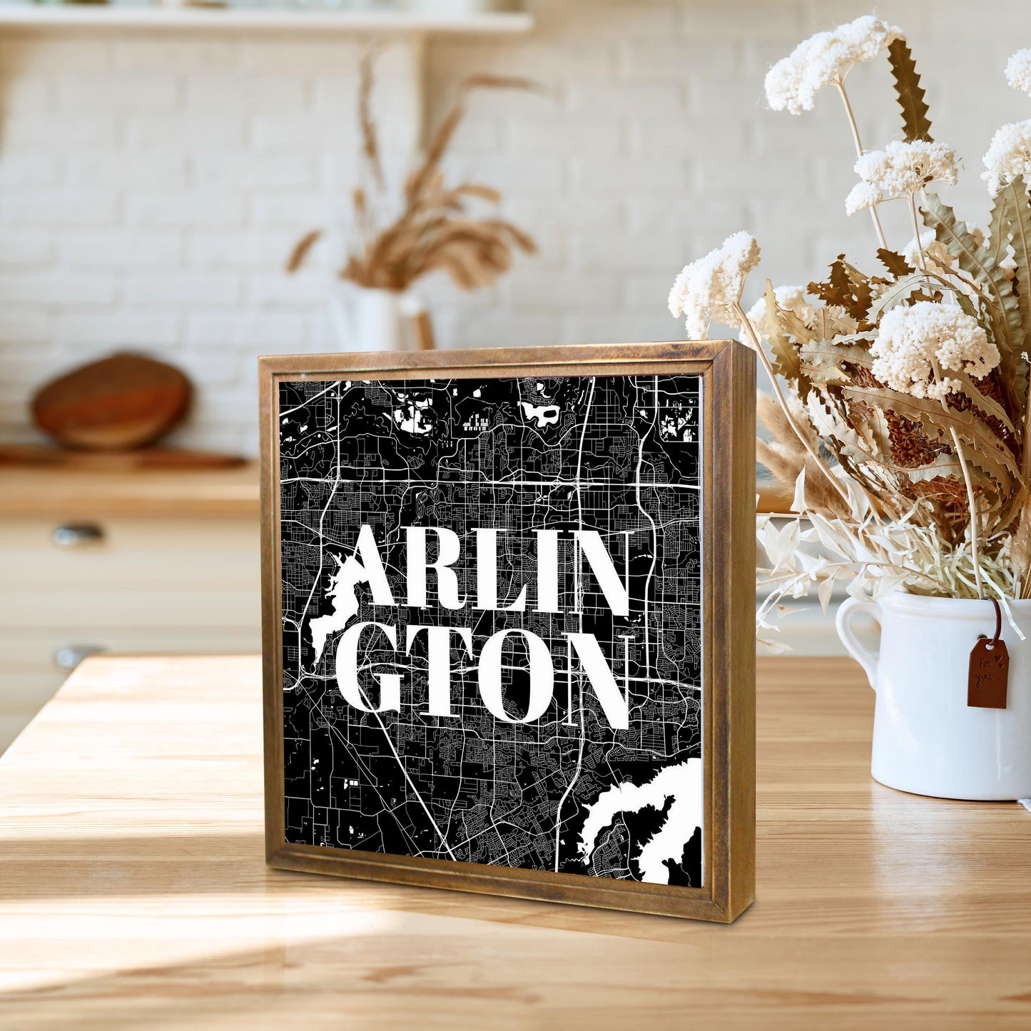 Minimalistic B&W Texas Arlington Map | Wood Sign | Eaches | Min 1