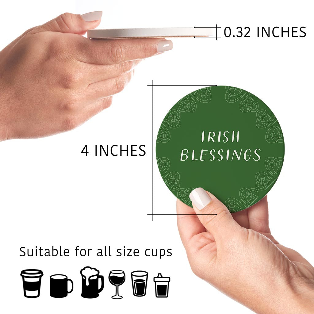 Dark Green Shamrock Irish Blessings Poem | Absorbent Coasters | Set of 4 | Min 2