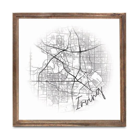 Minimalistic B&W Texas Irving Circle Map | Wood Sign | Eaches | Min 1