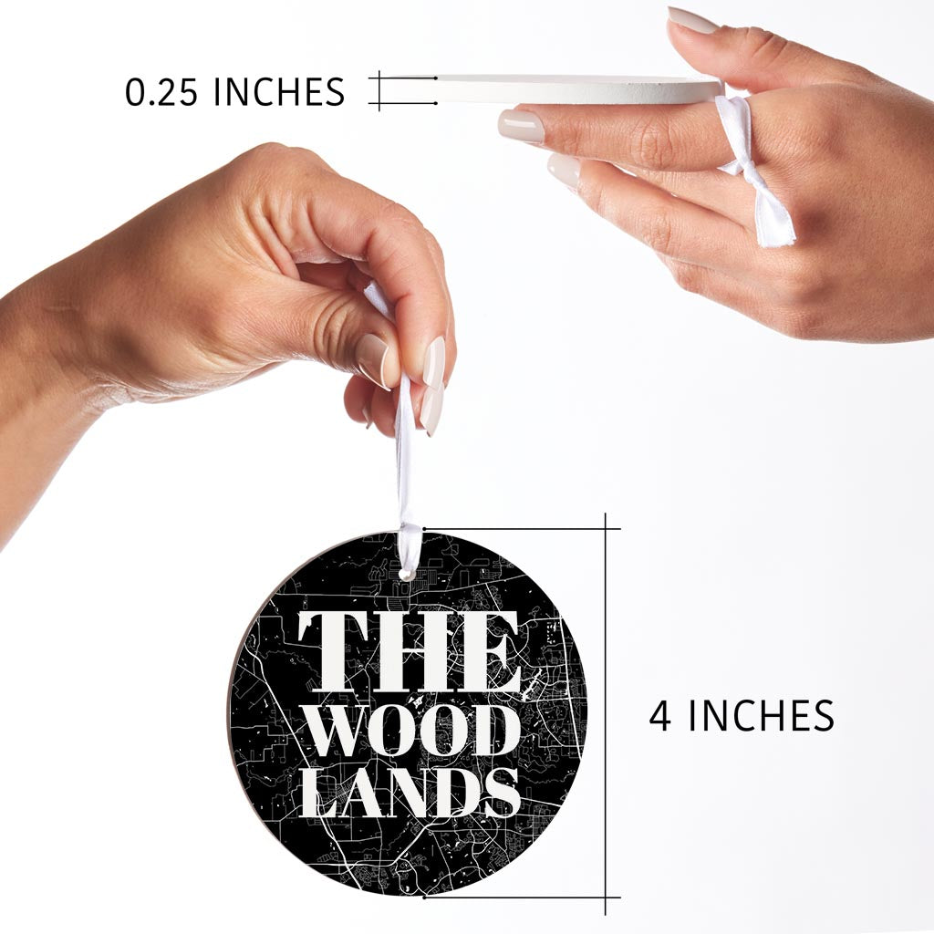 Minimalistic B&W Texas The Woodlands Map | Wood Ornament | Eaches | Min 6