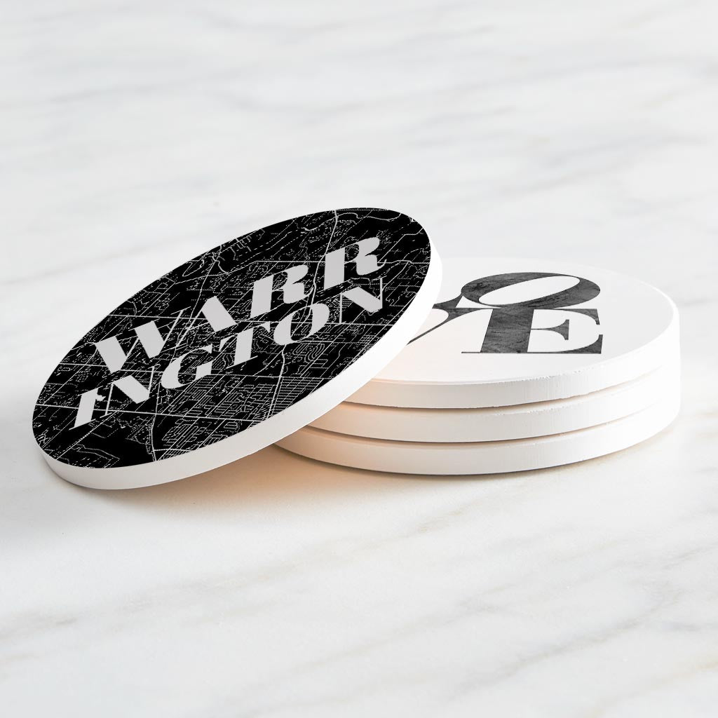 Minimalistic B&W Pennsylvania Warrington Maps Love | Absorbent Coasters | Set of 4 | Min 2