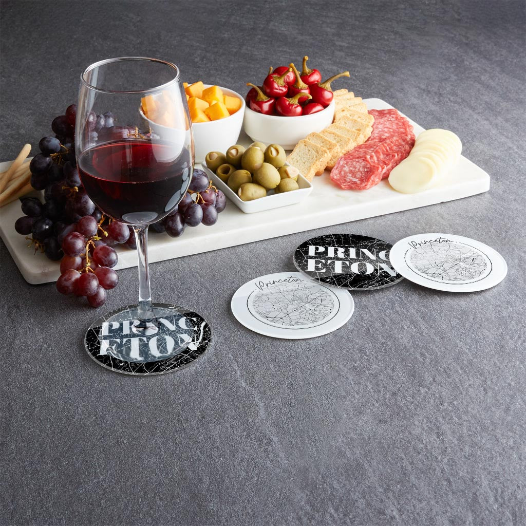 Minimalistic B&W New Jersey Princeton Maps| Hi-Def Glass Coasters | Set of 4 | Min 2