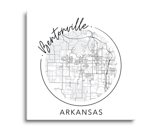 Minimalist B&W Arkansas Bentonville Circle Map State | Hi-Def Glass Art | Eaches | Min 2