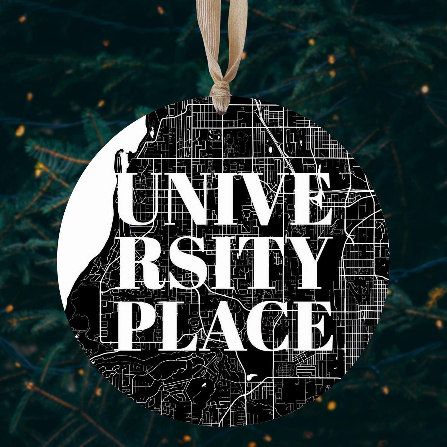 Minimalistic B&W Washington University Place Map | Wood Ornament | Eaches | Min 1