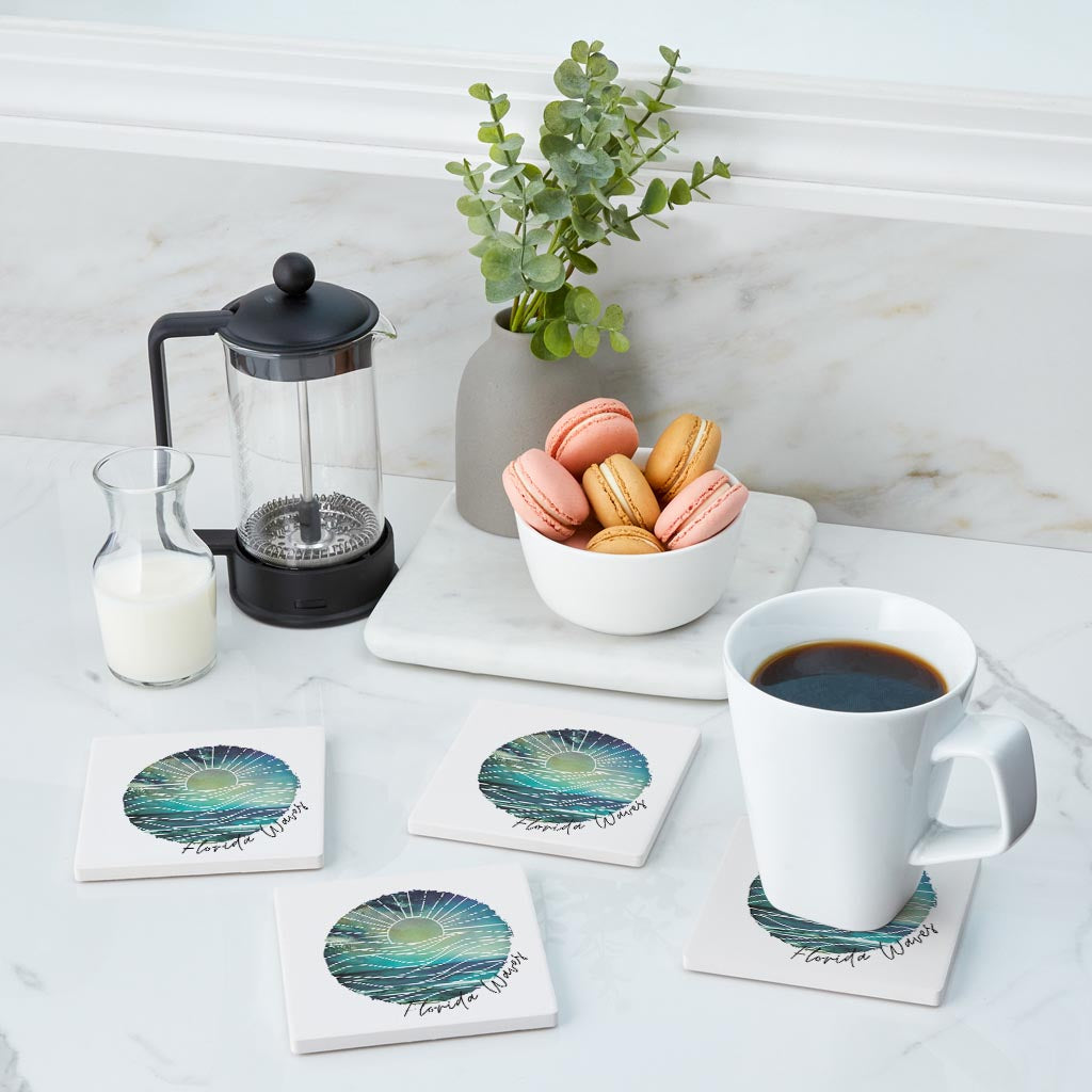 Florida Waves Blue Art| Absorbent Coasters | Set of 4 | Min 2