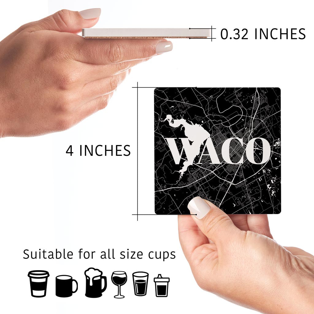 Minimalistic B&W Texas Waco Map| Absorbent Coasters | Set of 4 | Min 2