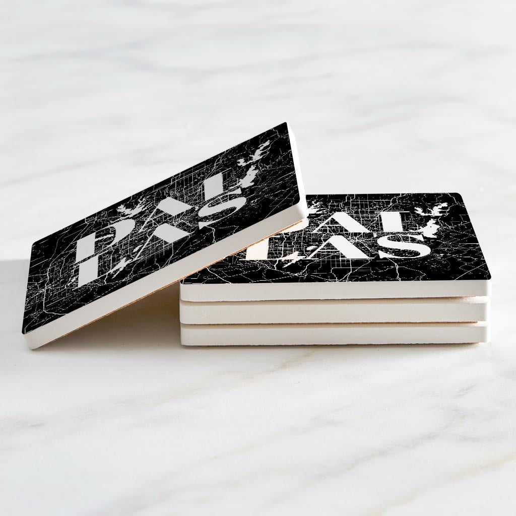 Modern Black Dallas Map | Absorbent Coasters | Set of 4 | Min 2