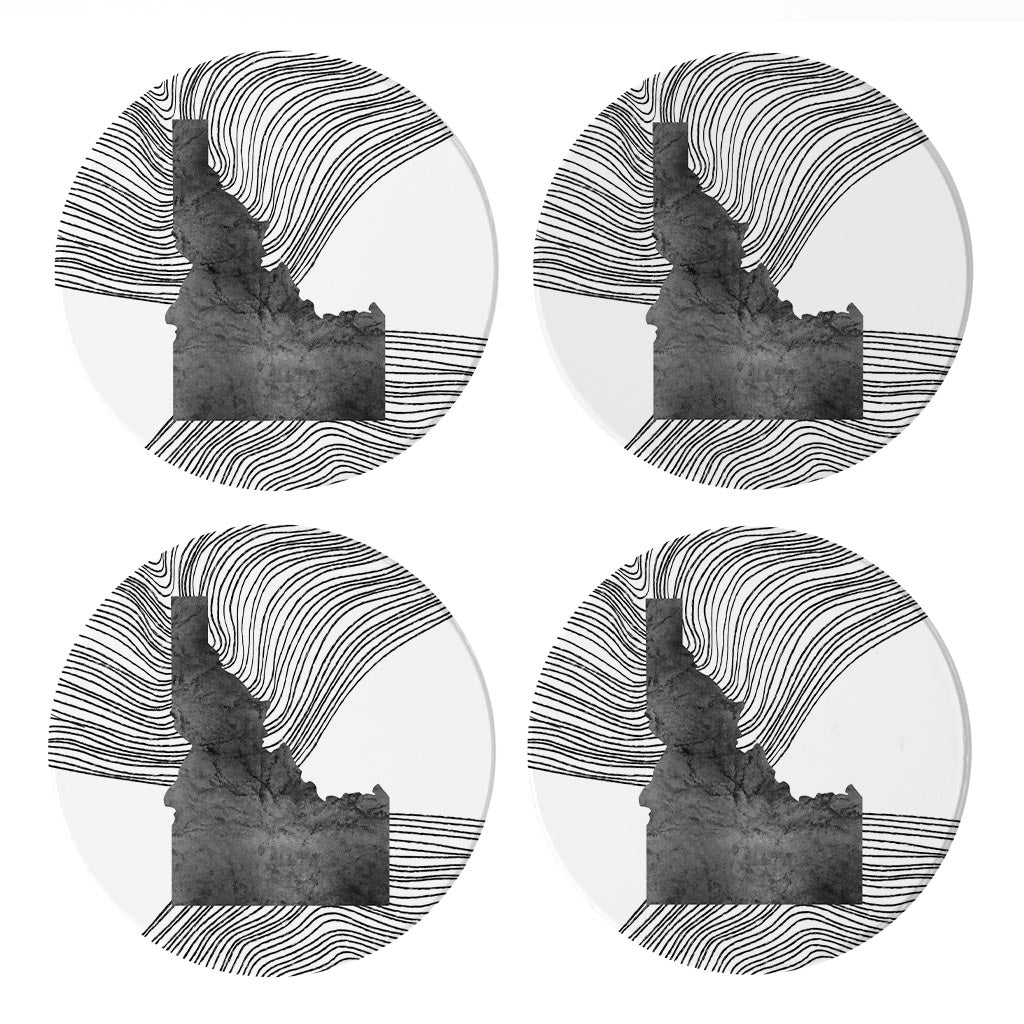 Minimalist B&W Idaho State With Fluid Lines | Absorbent Coasters | Set of 4 | Min 2