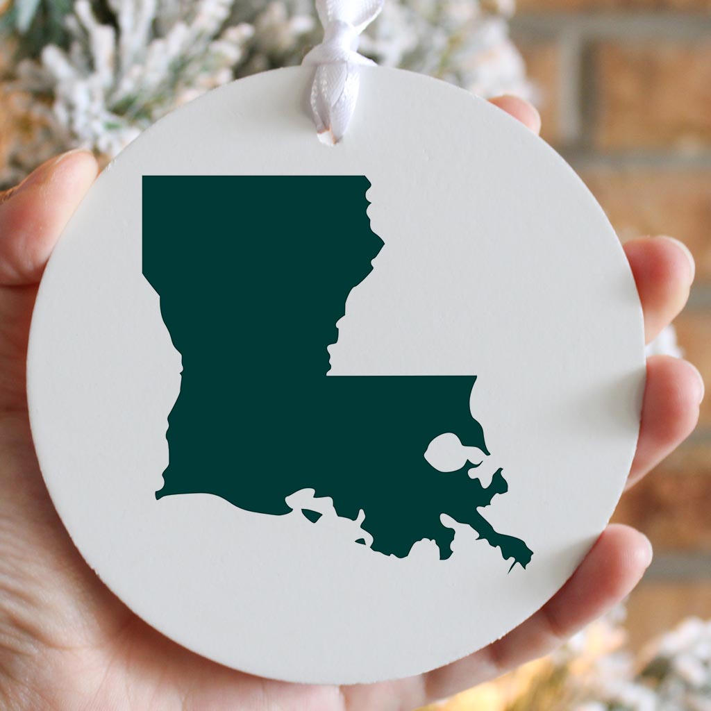 Blue White Louisiana State Shape | Wood Ornament | Eaches | Min 6