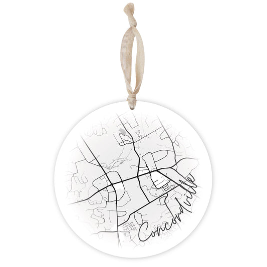 Minimalistic B&W Pennsylvania Concordville Circle Map | Wood Ornament | Eaches | Min 1