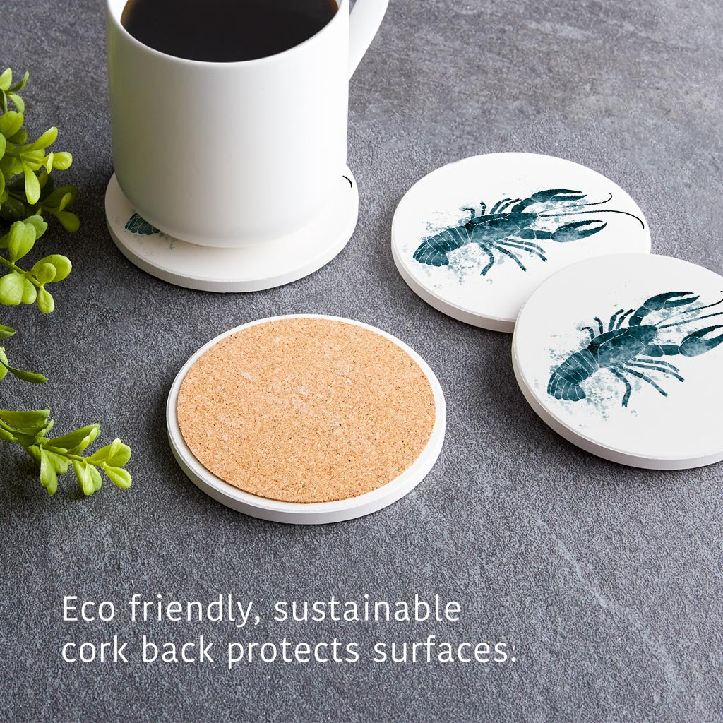 Blue White Water Color Crawfish | Absorbent Coasters | Set of 4 | Min 2