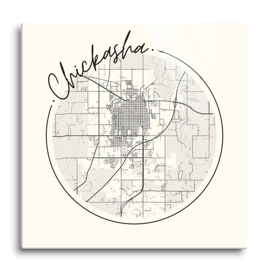 Modern Minimalist Oklahoma Chickasha Map| Hi-Def Glass Art | Eaches | Min 1