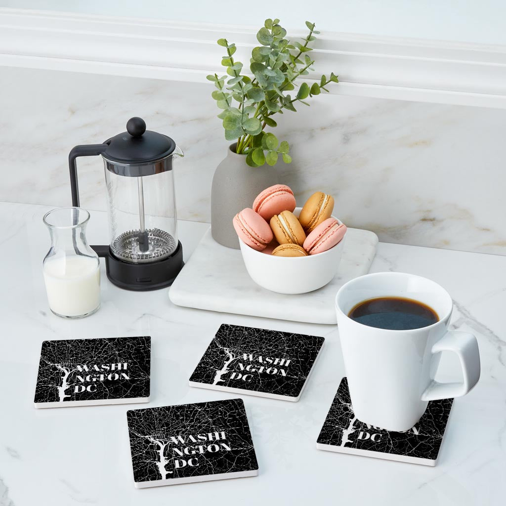 Minimalistic B&W Washington Dc Map| Absorbent Coasters | Set of 4 | Min 2