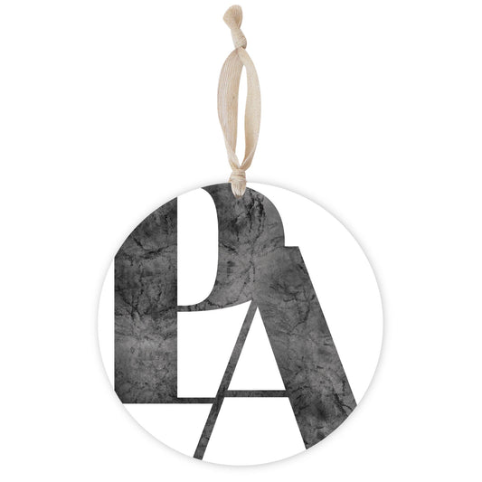 Minimalistic B&W Pennsylvania White Initials | Wood Ornament | Eaches | Min 1